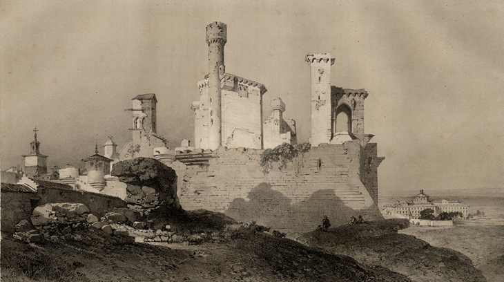 Litografía del Palacio de Olite de 1850