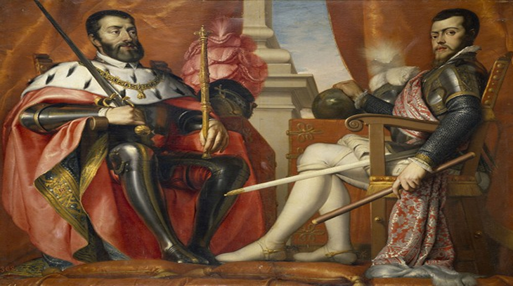 Carlos I y Felipe II, en un óleo de Antonio Arias Fernández. En el grandioso imperio español supuso el inicio del mundo moderno, sin España Europa hubiera sido aniquilada.